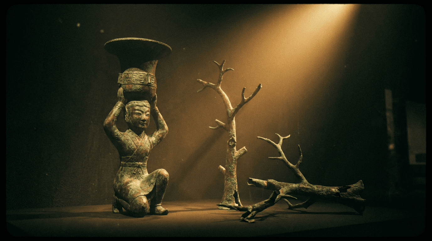 三星堆重大發現：跪坐銅像頂尊現身，神樹殘片重見天日！