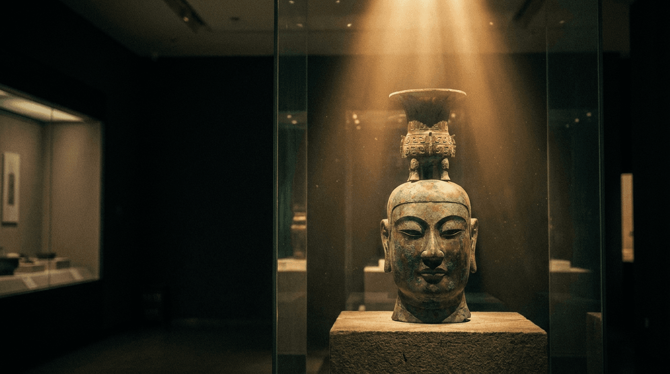 三星堆再驚天下：奇絕銅人頭頂中原尊，通天神樹或將再現